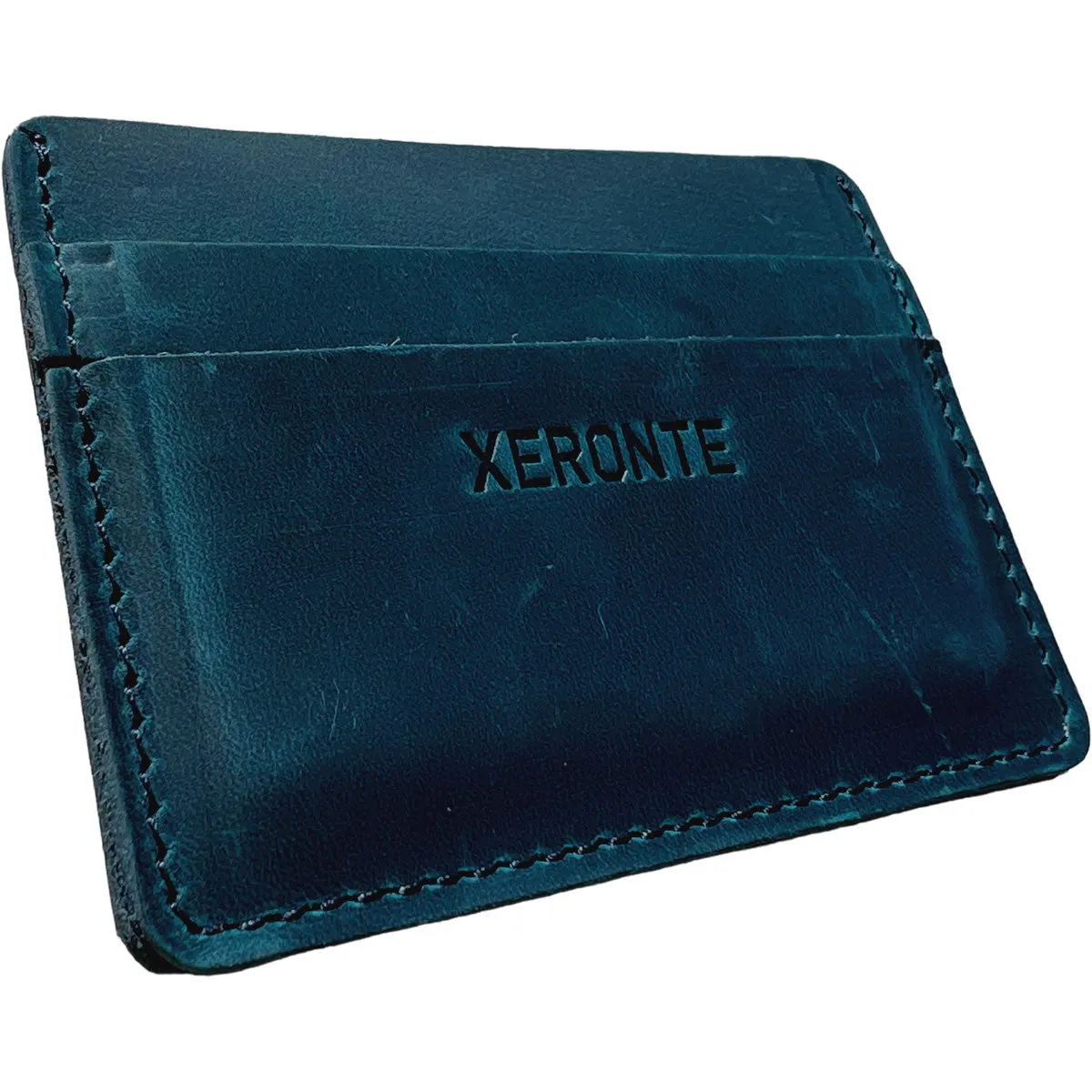 Slim Blue Leather Credit Card Holder Wallet