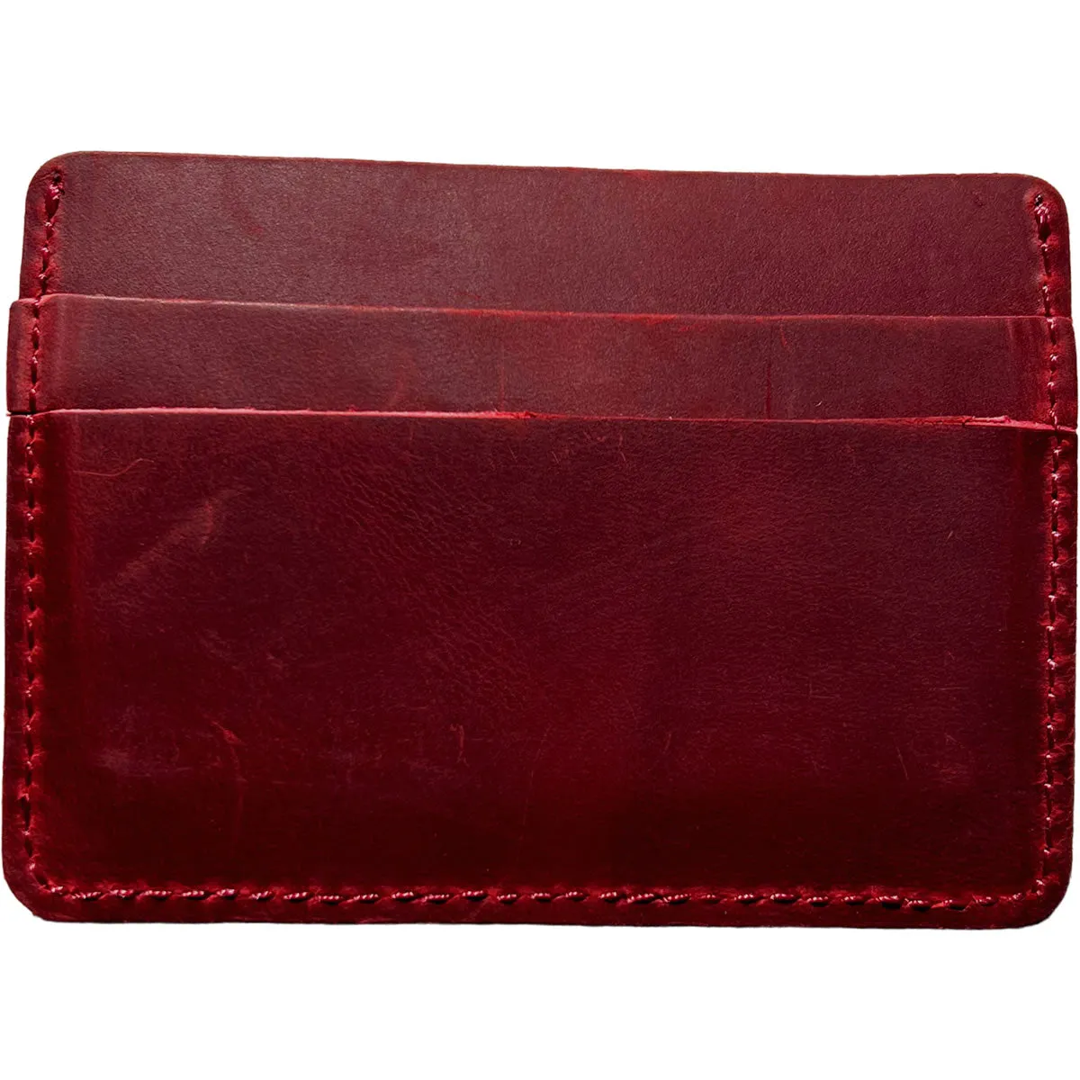 Slim Dark Red Leather Credit Card Holder Wallet