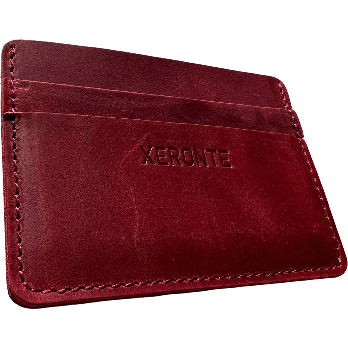 Slim Dark Red Leather Credit Card Holder Wallet