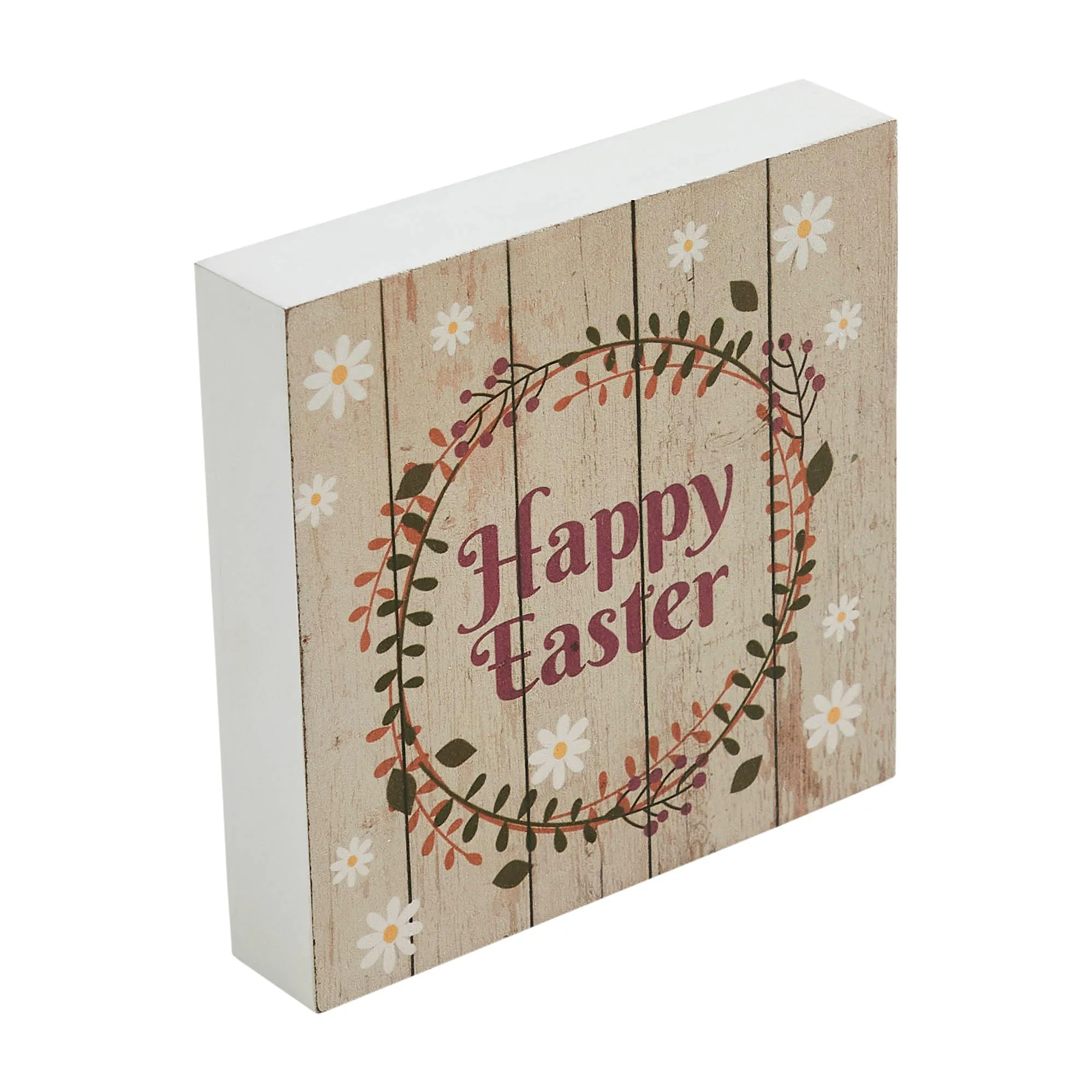 Spring In Bloom Happy Easter w/ Wreath Shiplap MDF Block Sign 5x5x1