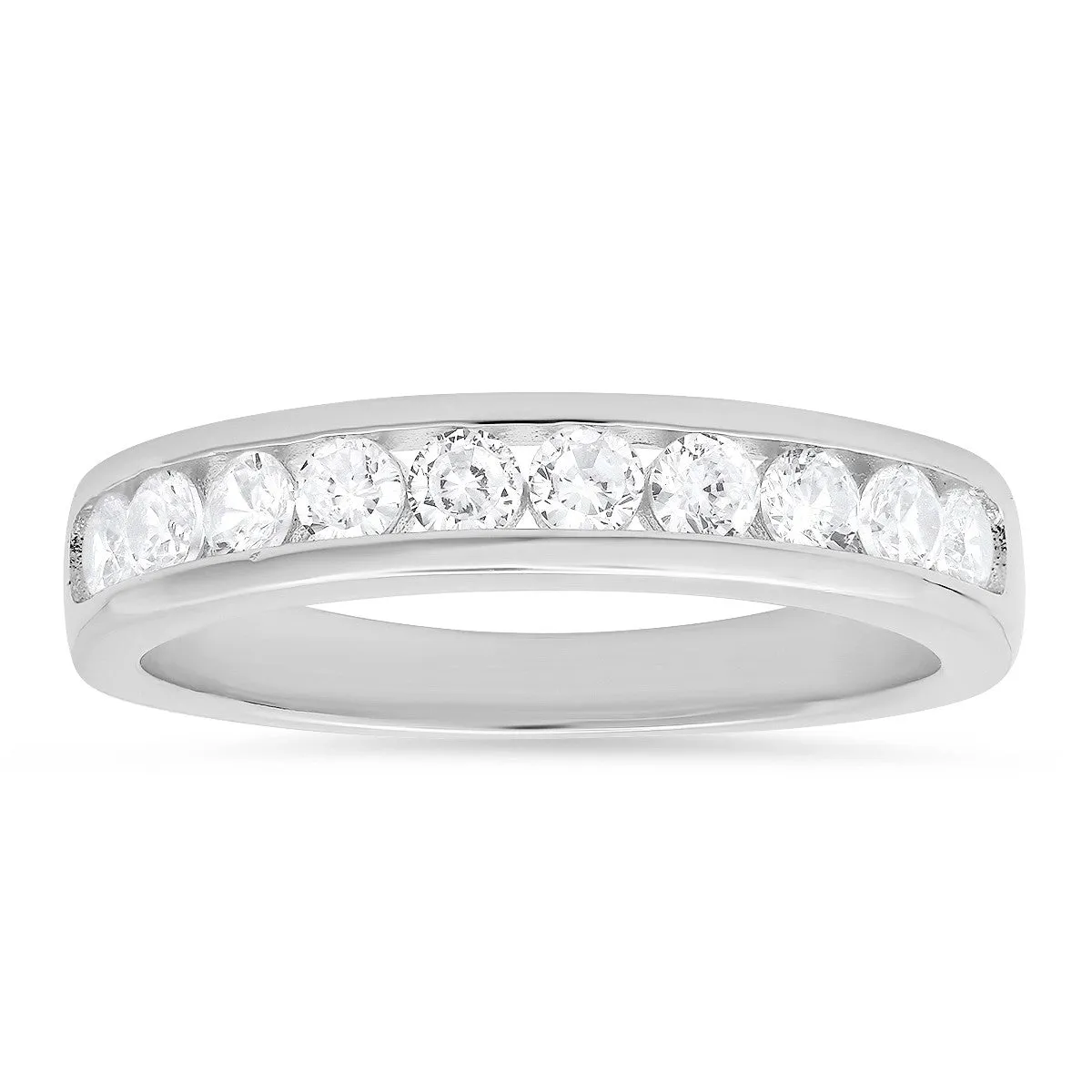 Sterling Silver Channel-set Round CZ Band Ring