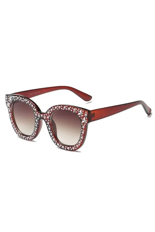 Sunglasses Rhinestone Star Studded Round Cat Eye Women's Fashion UVA UVB Protection Case Included