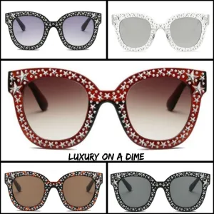 Sunglasses Rhinestone Star Studded Round Cat Eye Women's Fashion UVA UVB Protection Case Included