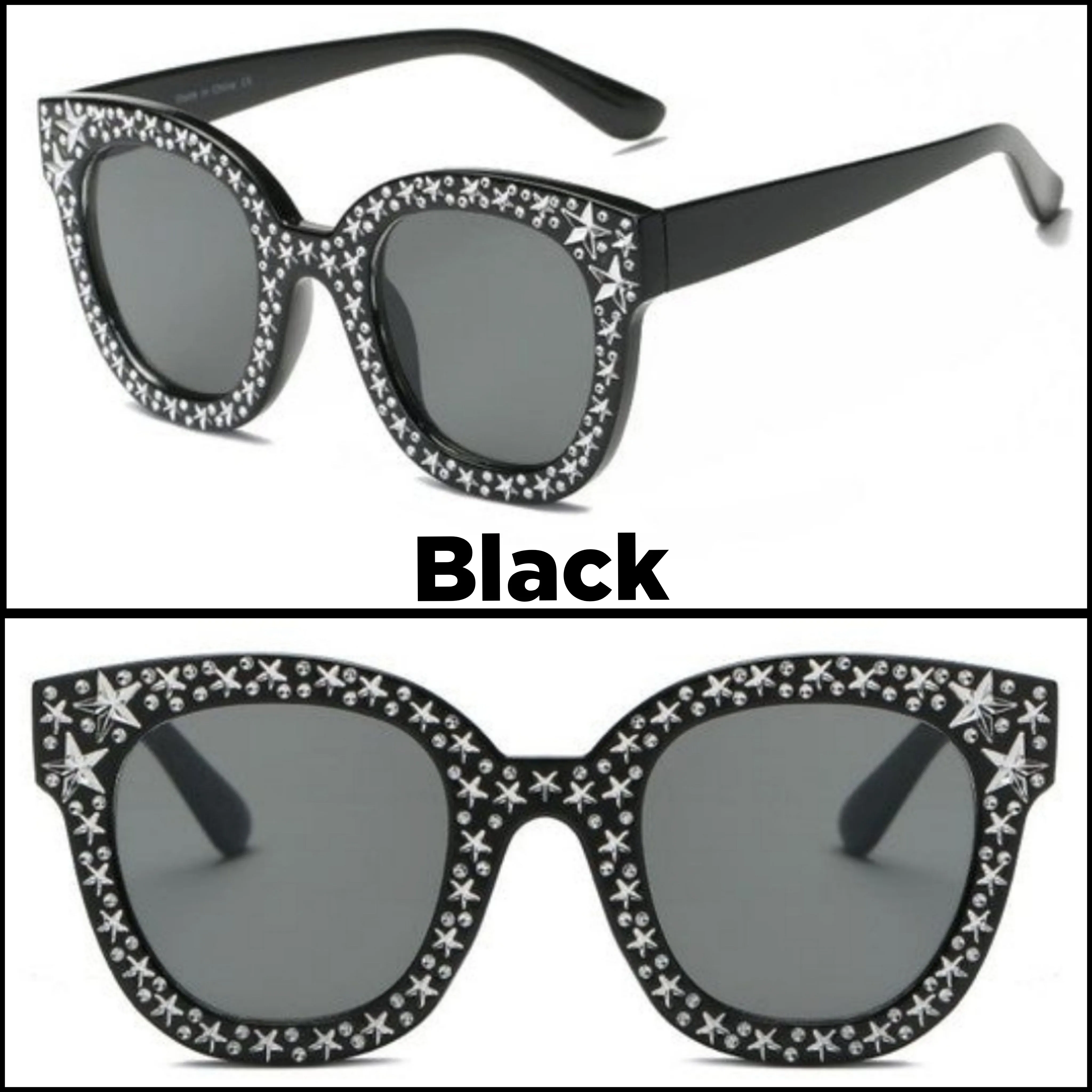 Sunglasses Rhinestone Star Studded Round Cat Eye Women's Fashion UVA UVB Protection Case Included