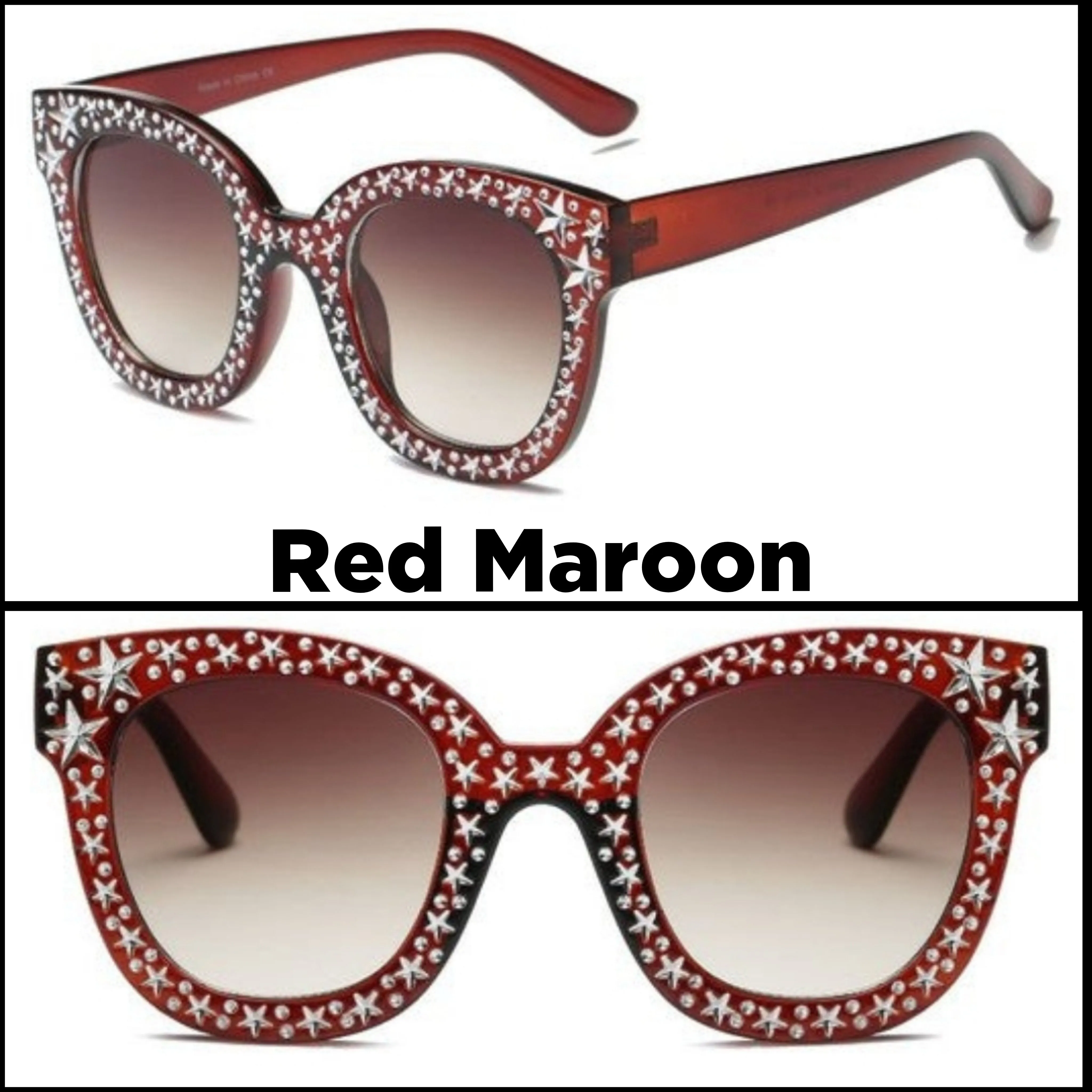 Sunglasses Rhinestone Star Studded Round Cat Eye Women's Fashion UVA UVB Protection Case Included