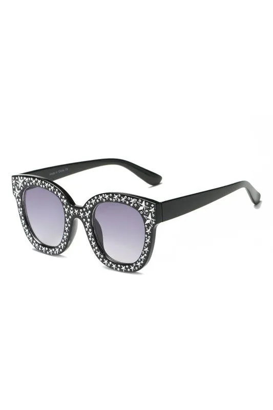 Sunglasses Rhinestone Star Studded Round Cat Eye Women's Fashion UVA UVB Protection Case Included