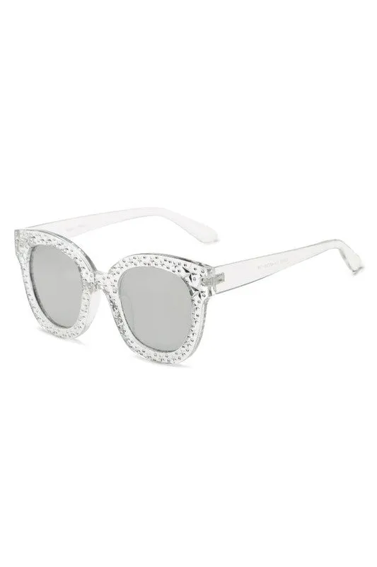 Sunglasses Rhinestone Star Studded Round Cat Eye Women's Fashion UVA UVB Protection Case Included