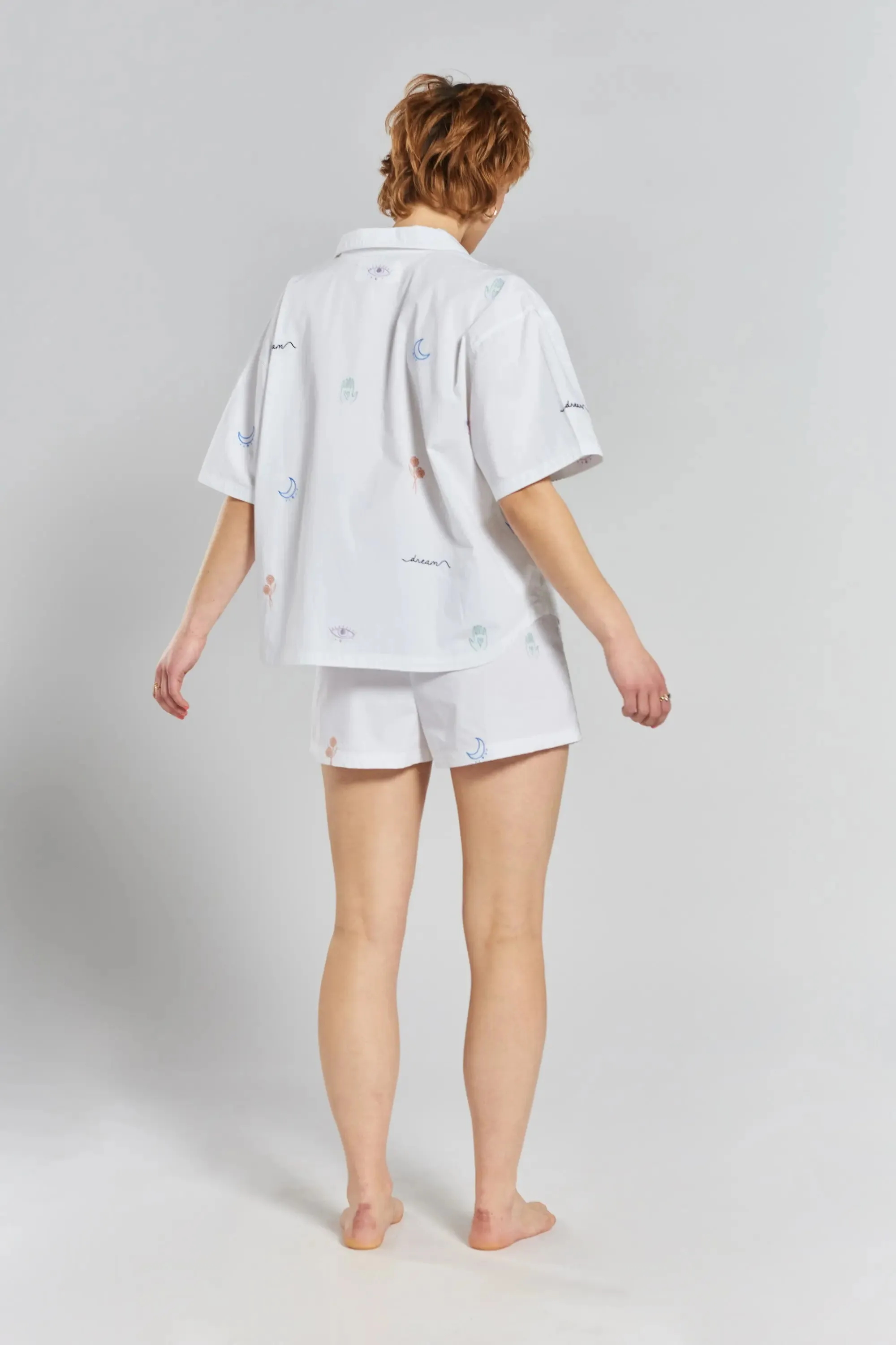 Tsubaki Embroidered Ethical-Cotton Pyjama Shorts - Glacier White