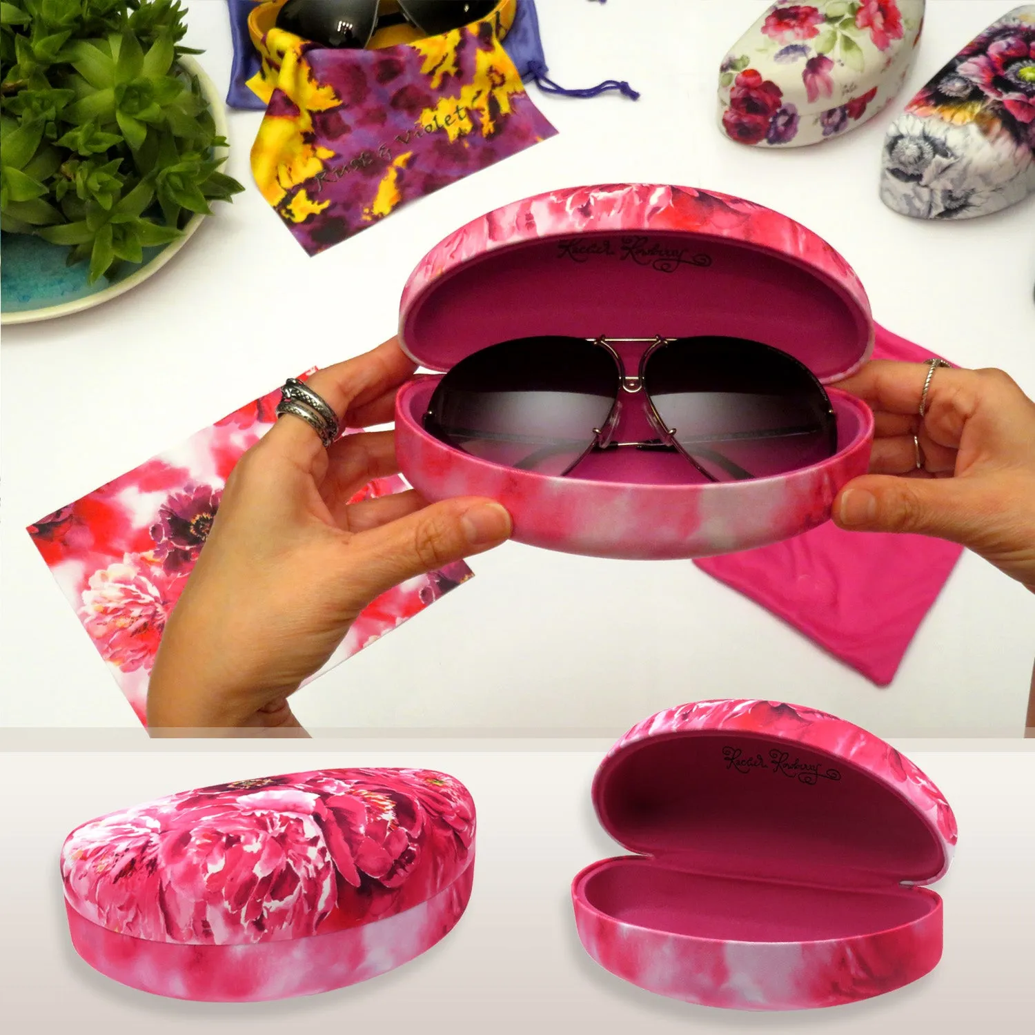 Women floral extra large sunglasses case-  Pouch & Cloth - large glasses holder (AS179 Peonies)