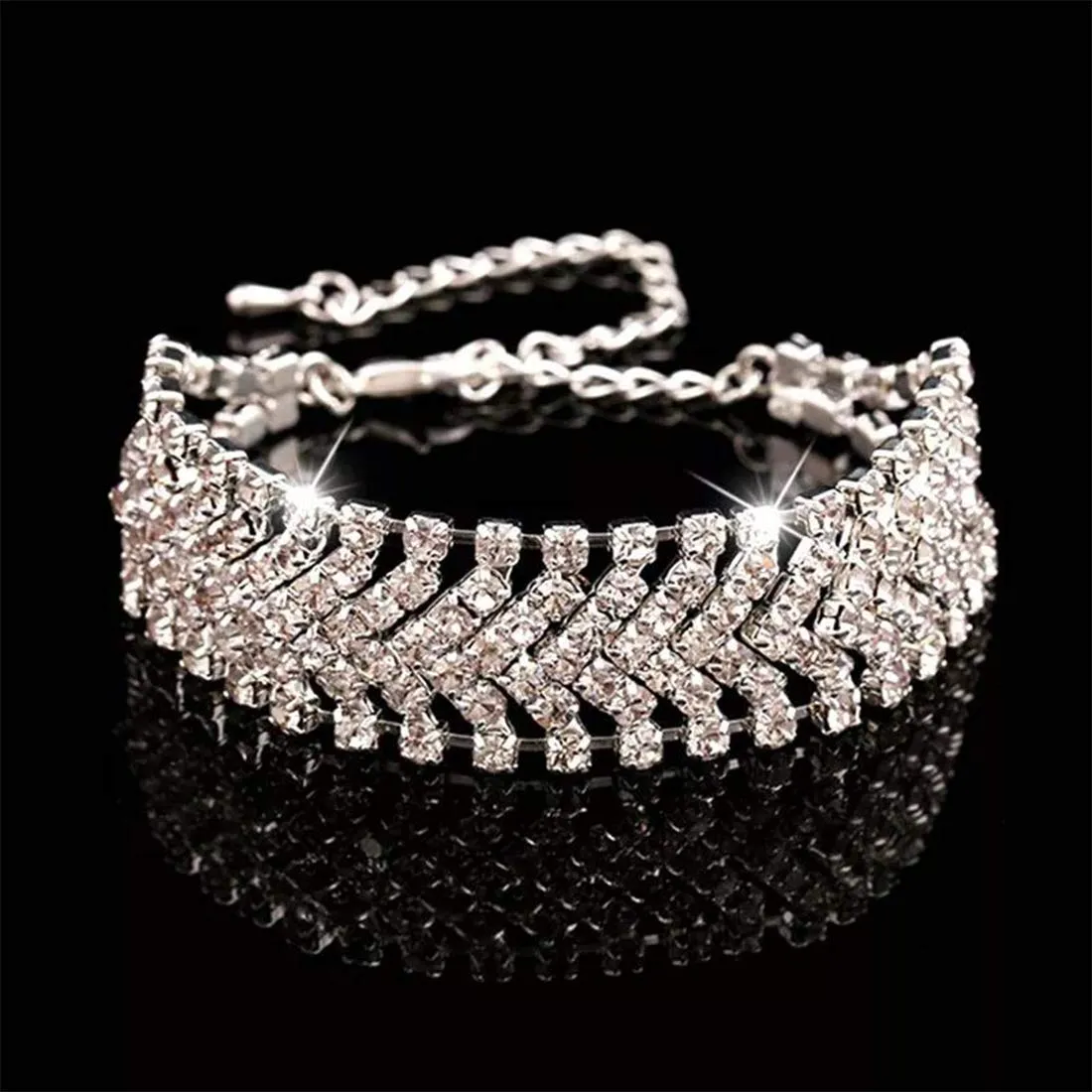 Yellow Chimes Bracelet for Women and Girls White Crystal Studded Silver Toned Chain Bracelet For Women and Girls