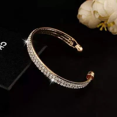 Yellow Chimes Classic Double Layer Crystal Studded Wedding Style Gold Plated Kada Bangle Bracelet for Women and Girl's