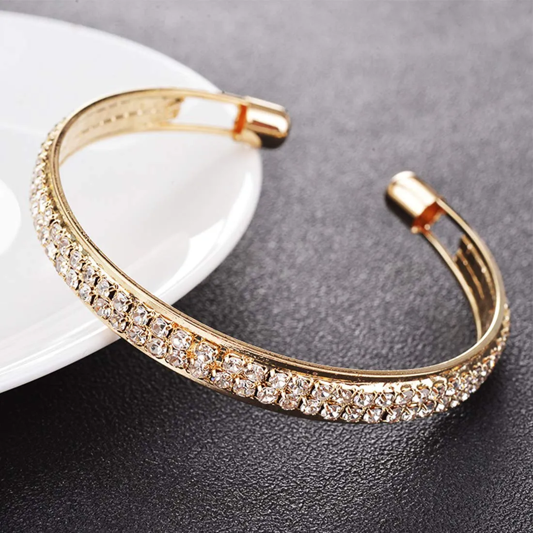 Yellow Chimes Classic Double Layer Crystal Studded Wedding Style Gold Plated Kada Bangle Bracelet for Women and Girl's