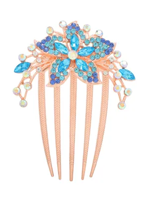 Yellow Chimes Comb Pin for Women Hair Accessories for Women Floral Comb Clips for Hair for Women Western Blue Crystal Hair Pin Bridal Hair Accessories for Wedding Side Pin/Comb Pin/Juda Pin