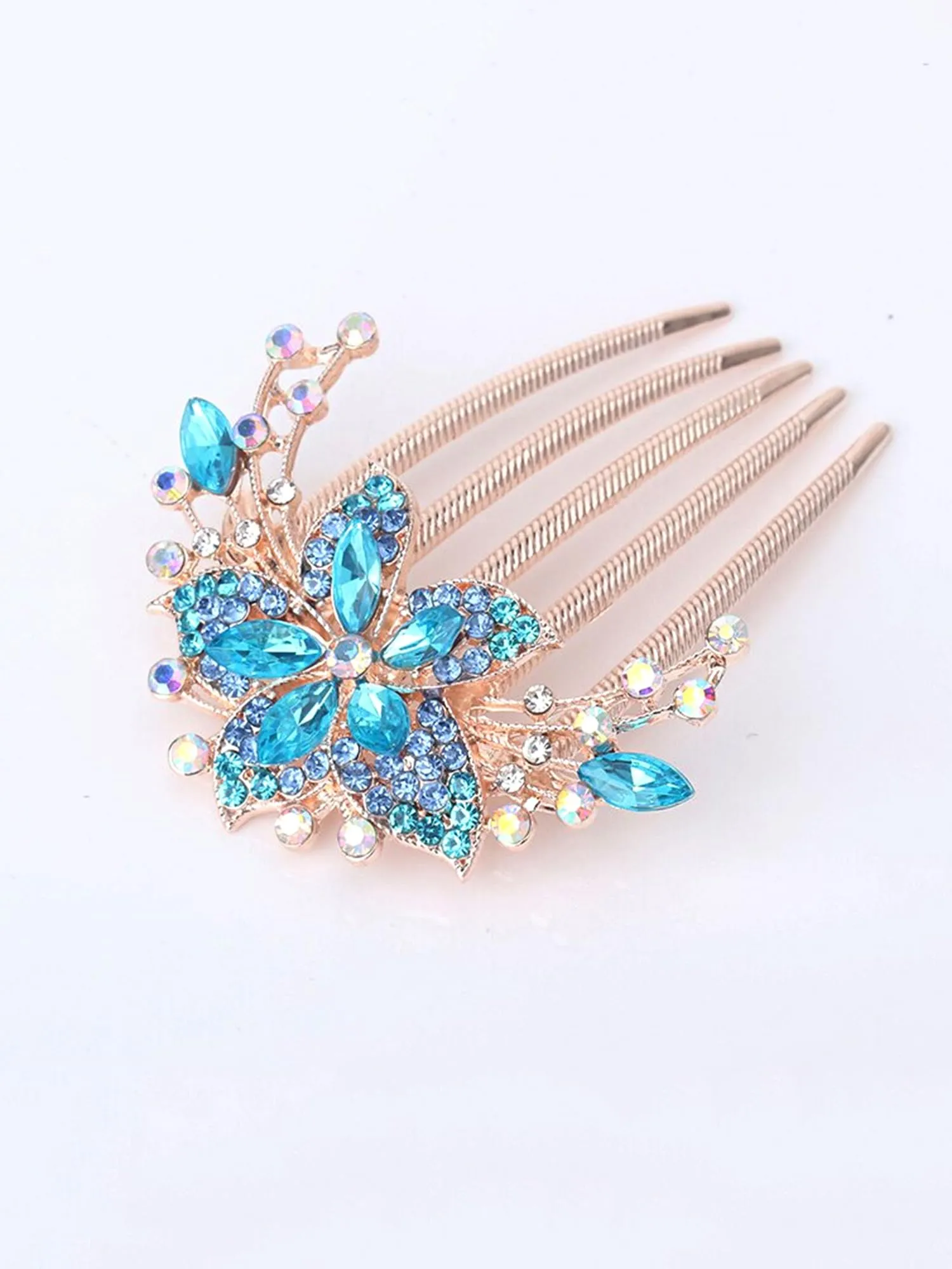 Yellow Chimes Comb Pin for Women Hair Accessories for Women Floral Comb Clips for Hair for Women Western Blue Crystal Hair Pin Bridal Hair Accessories for Wedding Side Pin/Comb Pin/Juda Pin